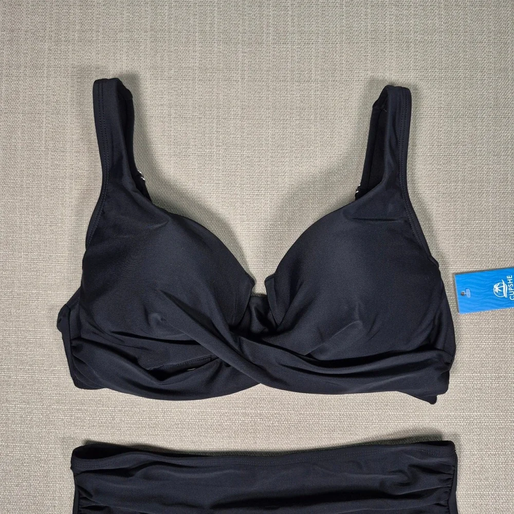 Cupshe‎ Womens Black Underwire High Waisted Ruched Bikini Set Size M New NWT